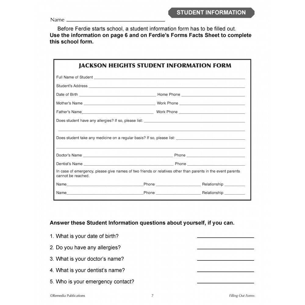 Filling Out Forms Worksheet 1