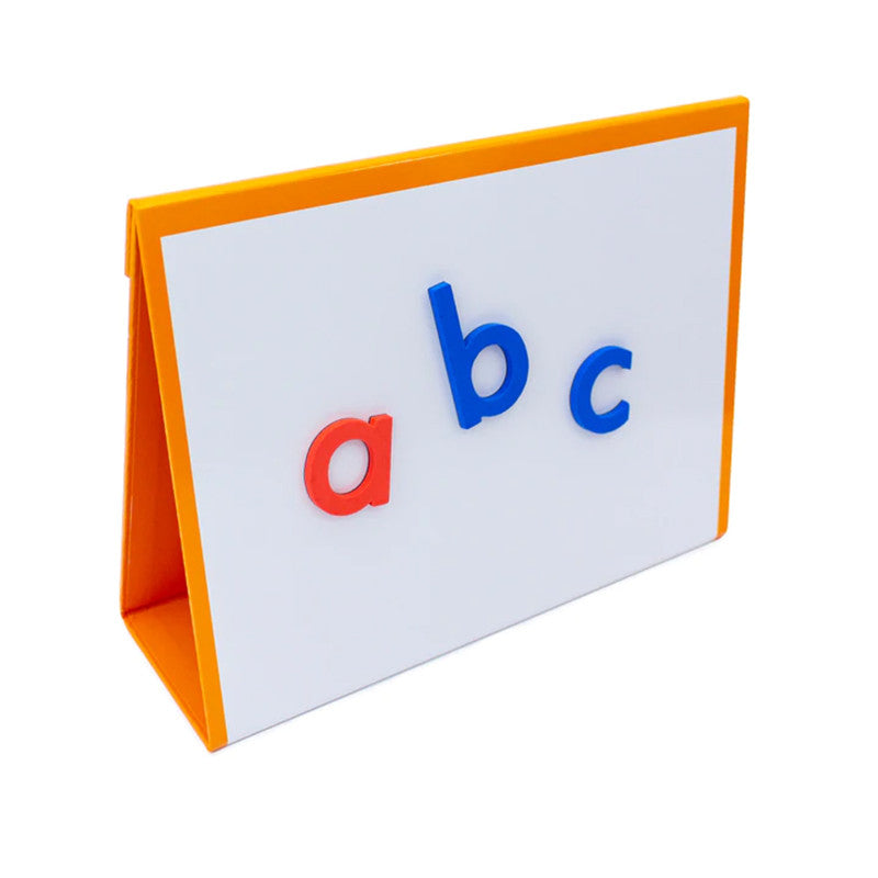 Magnetic Slant Board with ABC letters on it.