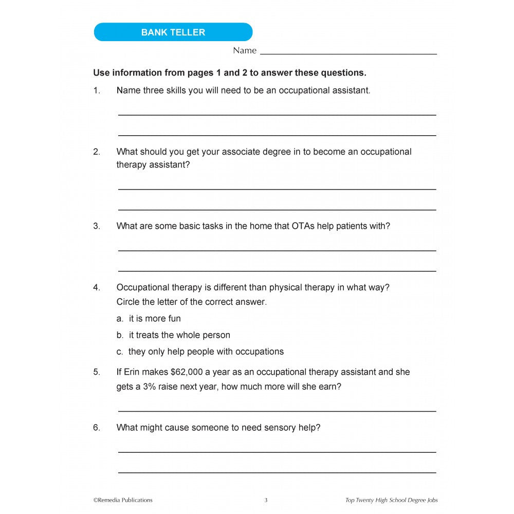 Top 20 High School Degree Jobs Life Skills Workbook