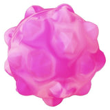 Pink and white bubble popper ball against a white background.