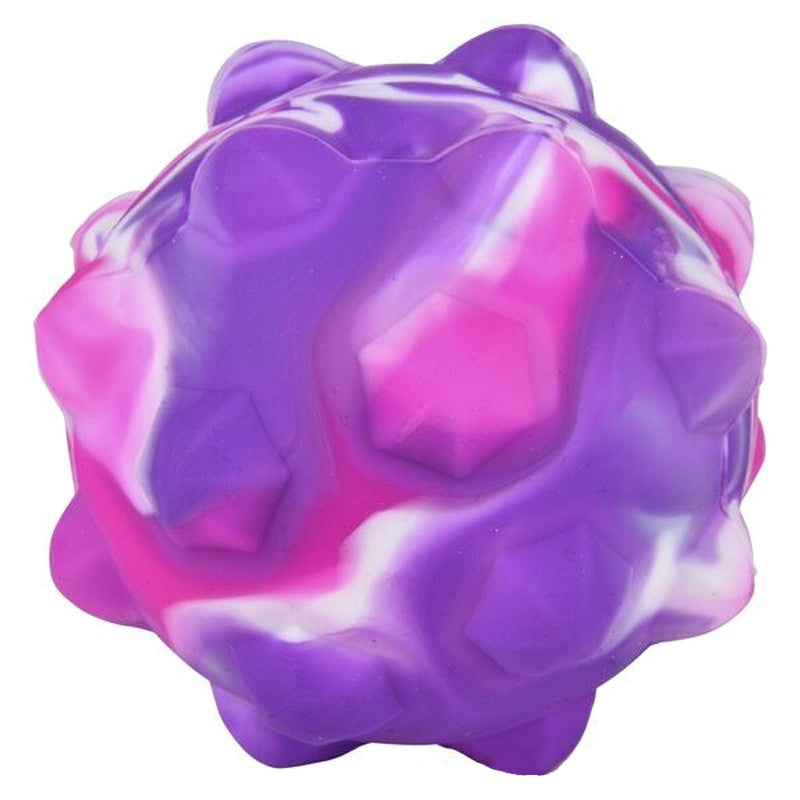 Pink and purple swirl bubble popper ball against a white background.