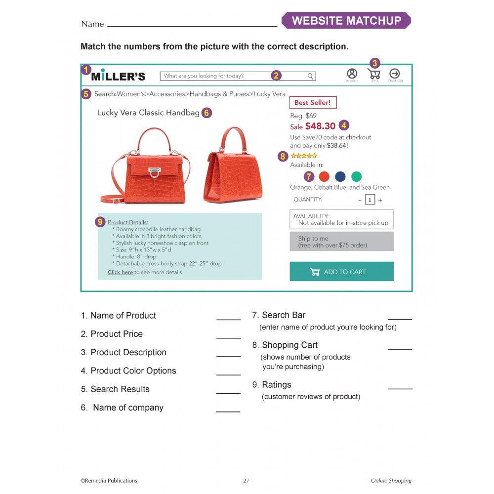 Online Shopping Life Skills Worksheet Sample