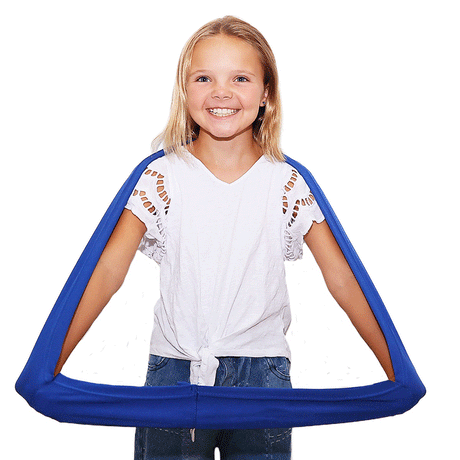 Girl using arms for resistance with stretch band