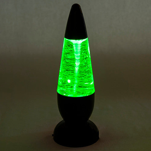 Tornado Lamp with a grayscale background light green illumination.