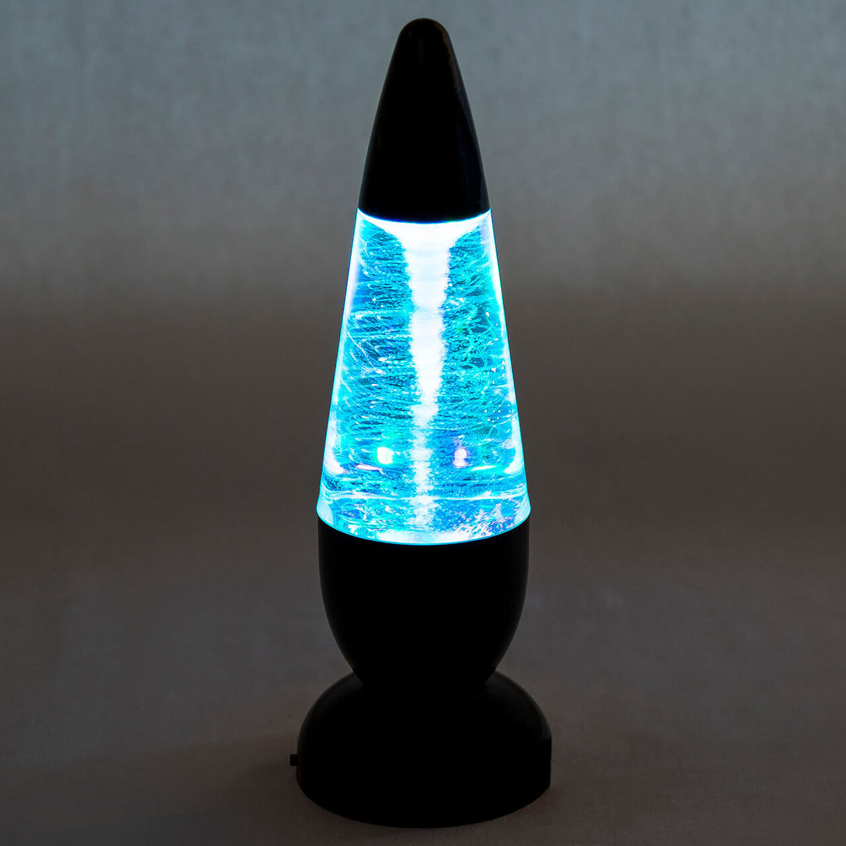 Tornado Lamp with a grayscale background light blue illumination.