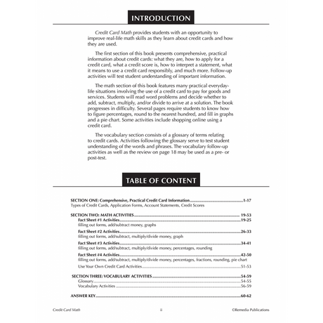 Life Skills Math Workbook Sample TOC
