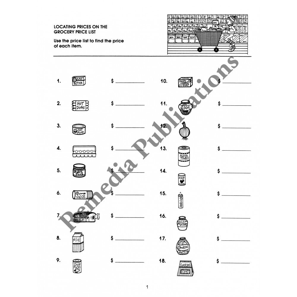 Menu Math Level 1 Sample Worksheet