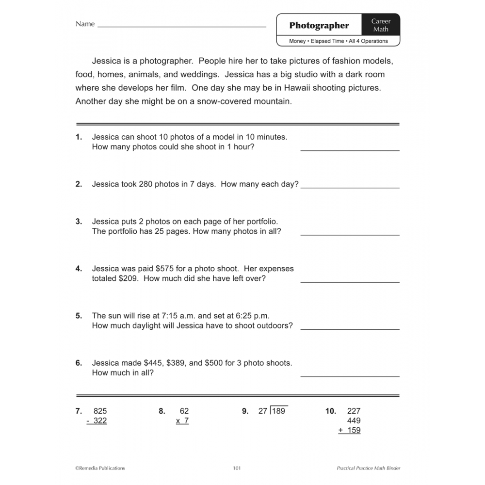 Practical Practice Math Worksheet Sample