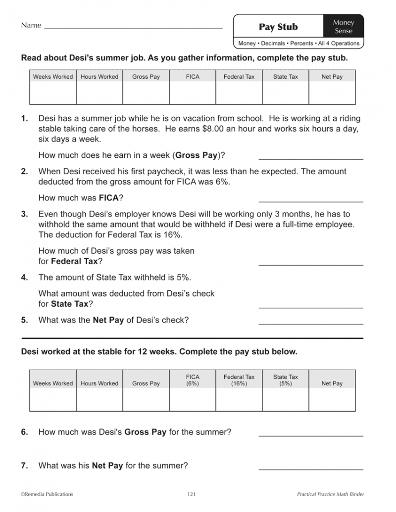 Practical Practice Math Worksheet Sample