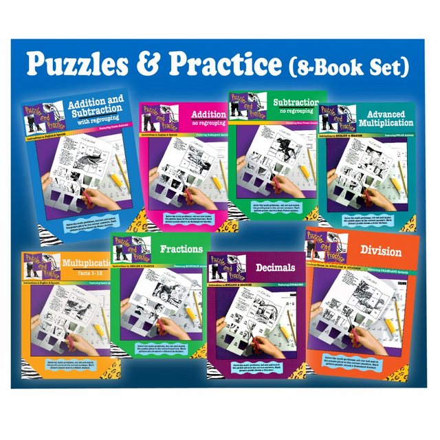 Math Puzzles & Practice - 8 Book Set 